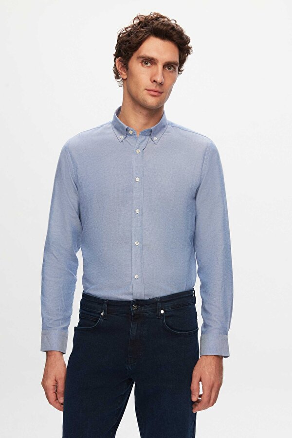 Ds Damat Slim Fit Lacivert Pamuk Karışımlı 2 Li V Yaka Triko Ve Gömlek