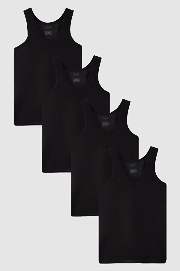 Siyah Standart Fit Nefes Alabilen Teri Emen %100 Pamuklu 4 Lü Atlet