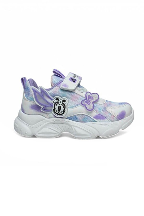 034-25 Simli Kelebek Kız Çocuk Sneaker Beyaz Lila 26-30