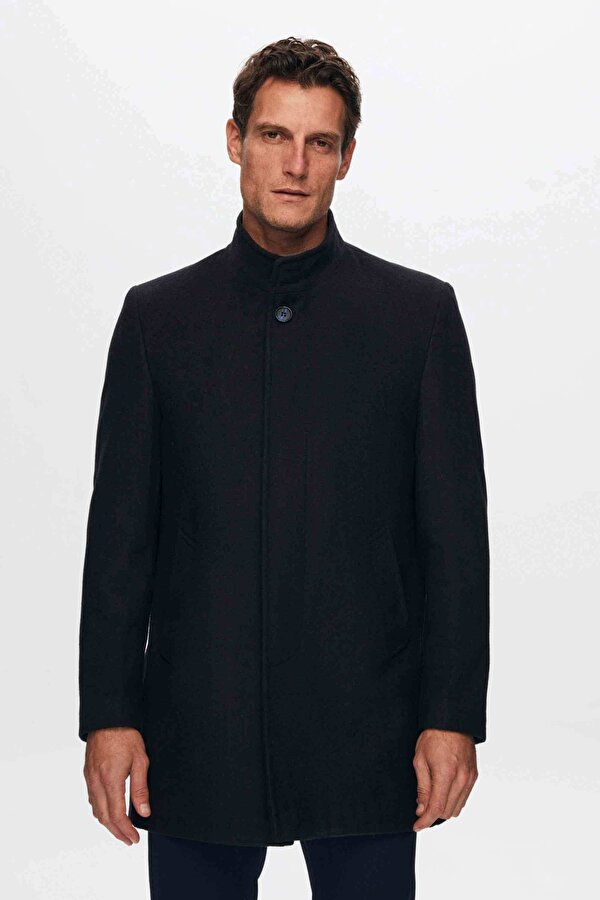 Ds Damat Regular Fit Lacivert Hakim Yaka Kaşe Kaban