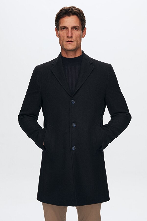 Ds Damat Regular Fit Lacivert Mono Yaka Kaşe Kaban