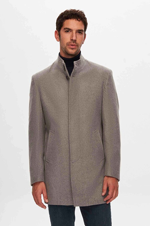 Ds Damat Regular Fit Gri Hakim Yaka Kaşe Kaban