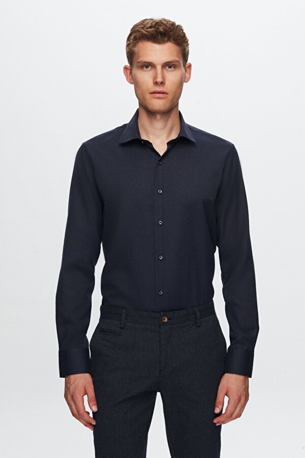 Ds Damat Slim Fit Lacivert Armürlü Gömlek
