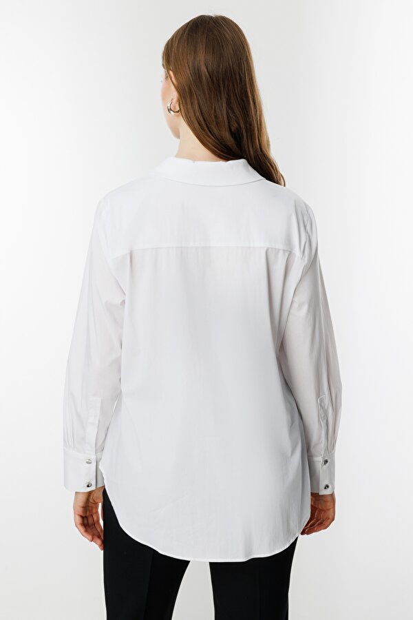 Polo Yaka Gül Nakışlı Cepli Kadın Gömlek 25Y.EKL.BLZ.03504.1