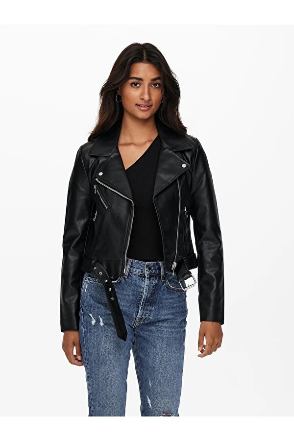 Onlvera Faux Leather Biker Kadın Deri Ceket 15232135