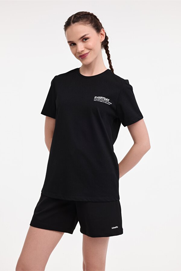 WL HANNAH 11KT72 5FX Siyah Kadın Kısa Kol T-Shirt