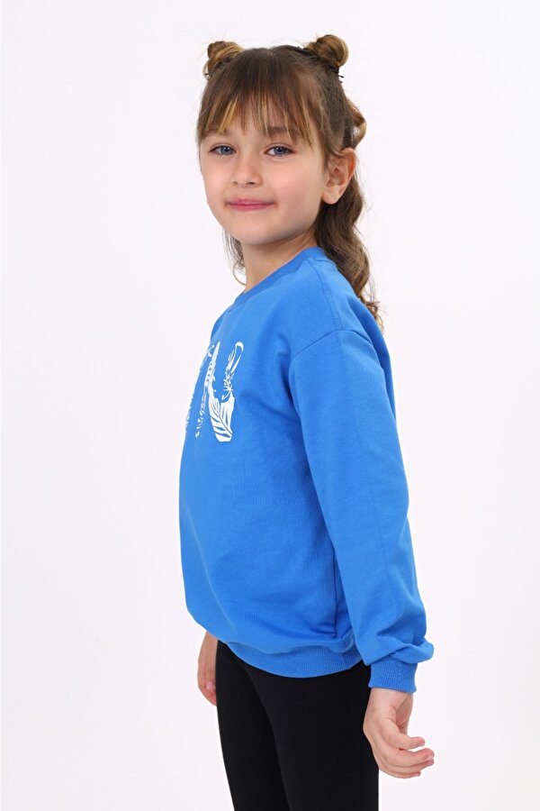 Toontoy Kız Çocuk Relax Fit Bisiklet Yaka Hafif Düşük Omuz Baskılı Sweatshirt - 2 İplik