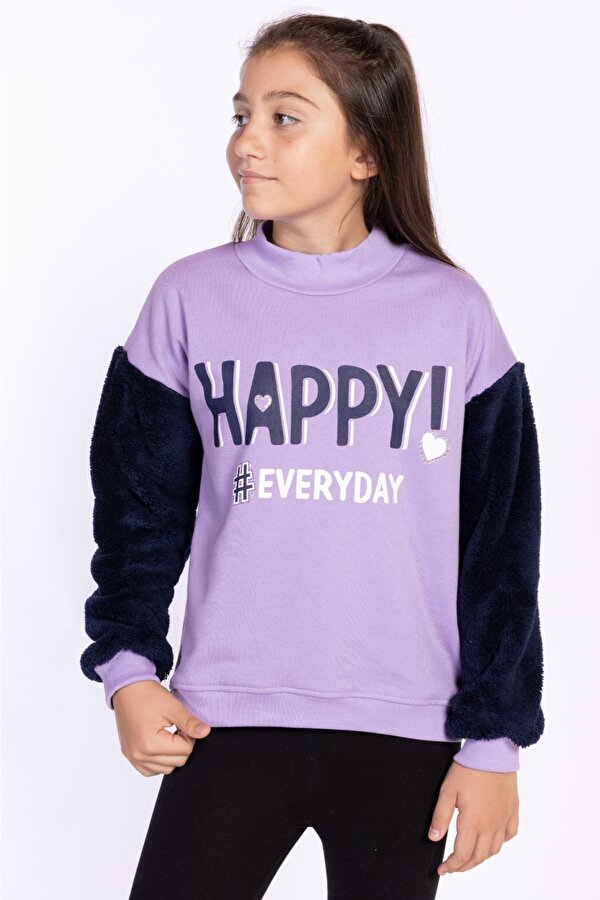 Toontoy Kız Çocuk Peluş Detaylı Baskılı Sweatshirt