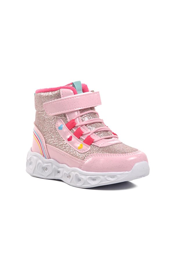 Kids-P Pudra Kalp Desenli Simli Kız Çocuk Sneaker Bot