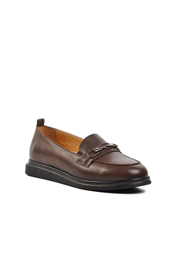 44280 Kahve Hakiki Deri Kadın Loafer Ayakkabı