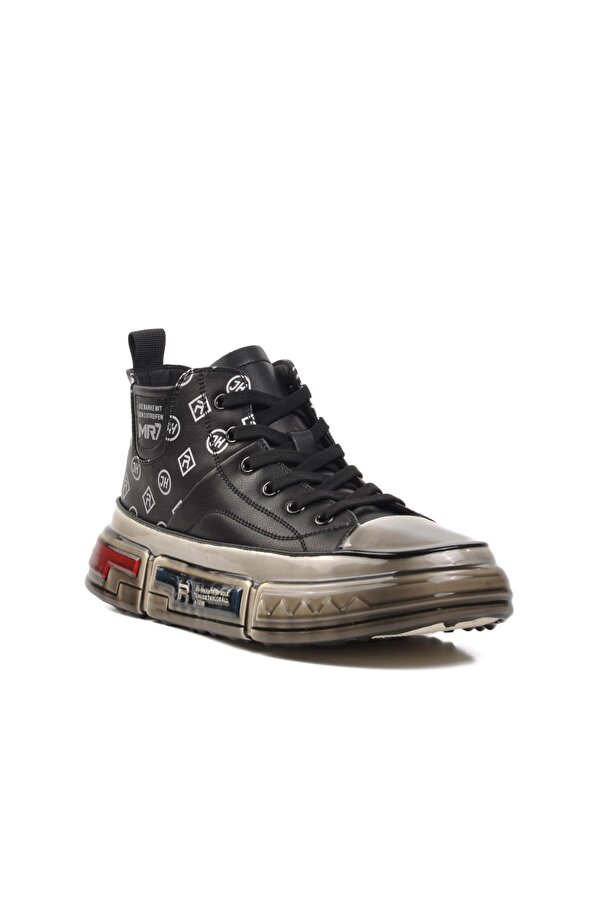 152-18220 Siyah Hakiki Deri Erkek Hi Sneaker