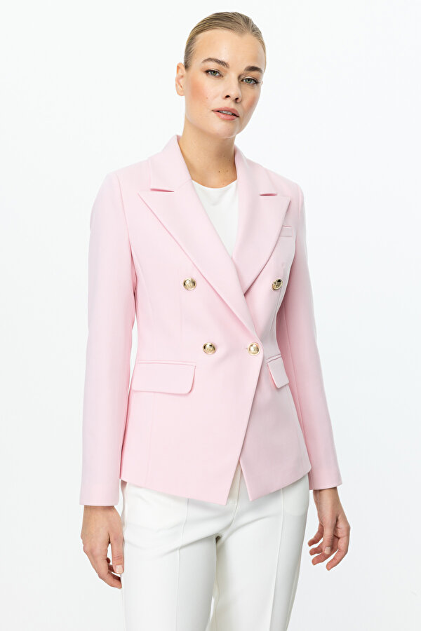 Kadın Kruvaze Yaka Kapak Cepli Ceket 4002 Pembe