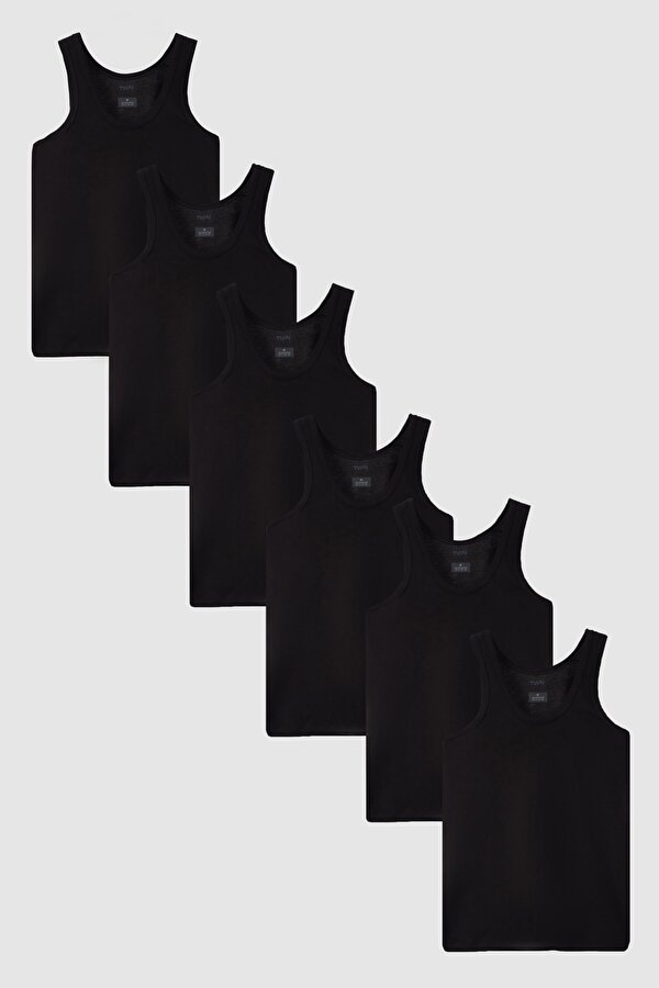 Siyah Standart Fit Nefes Alabilen Teri Emen %100 Pamuklu 6 Lı Atlet