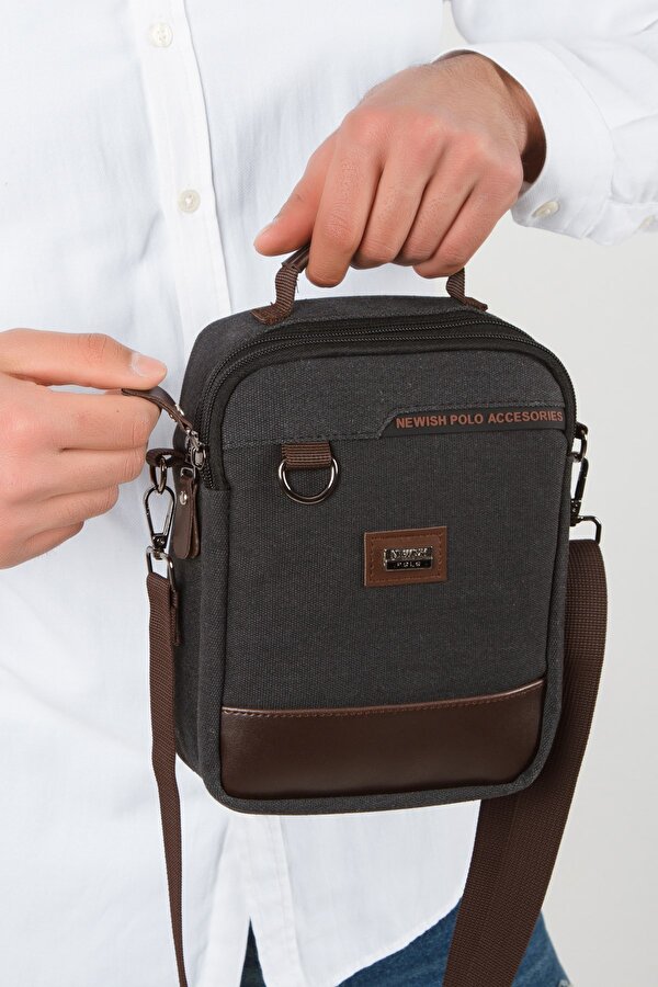 Erkek Siyah Kanvas Kumaş El ve Omuz Çantası new313
