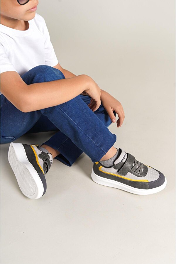 1015 Gri Beyaz Sarı Çocuk Ayakkabı