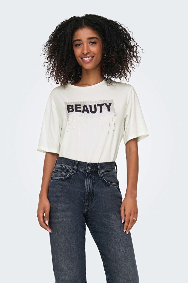 ONLSANNI S/S STONES TOP B KIRIK BEYAZ Kadın Kısa Kol T-Shirt