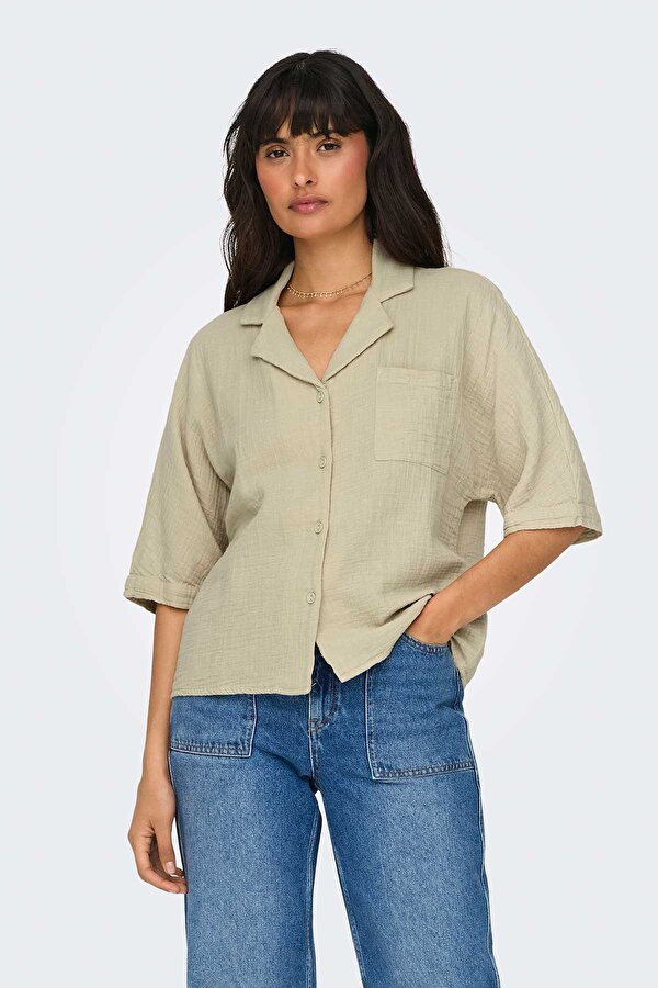 ONLTHYRA SS SHIRT NOOS WV Bej Kadın Gömlek