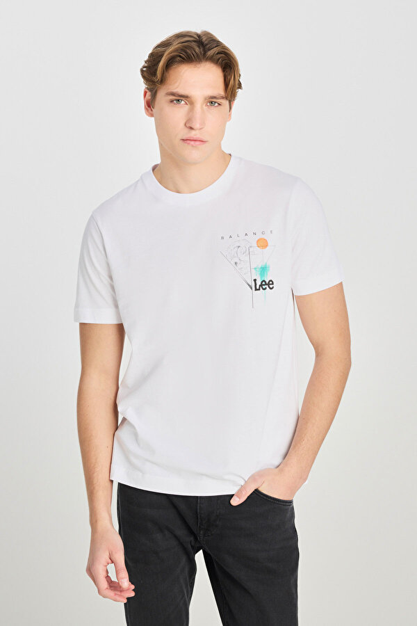 Regular Fit Grafik Bas Beyaz Erkek Kısa Kol T-Shirt
