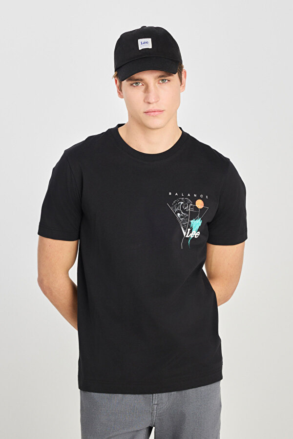 Regular Fit Grafik Bas Siyah Erkek Kısa Kol T-Shirt