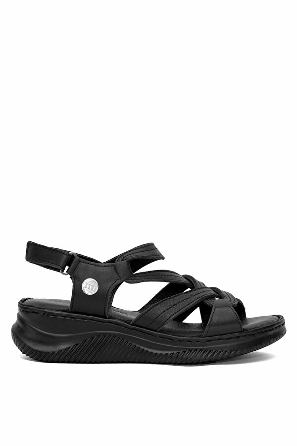 D25YS-2265 Kadın Hakiki Deri Dolgu Topuk Sandalet Siyah