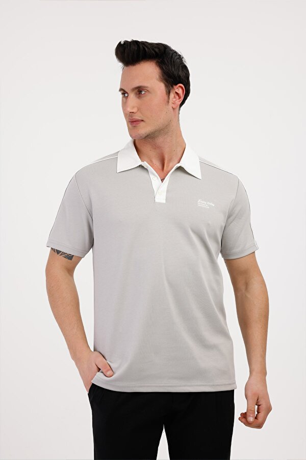 TRENDY Polo Yaka Pamuklu Tişört - Gri