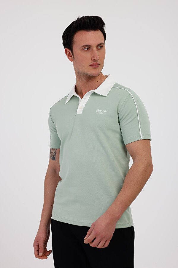 TRENDY Polo Yaka Pamuklu Tişört - Yeşil