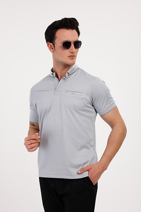 BREEZE Polo Yaka Pamuklu Tişört - Gri