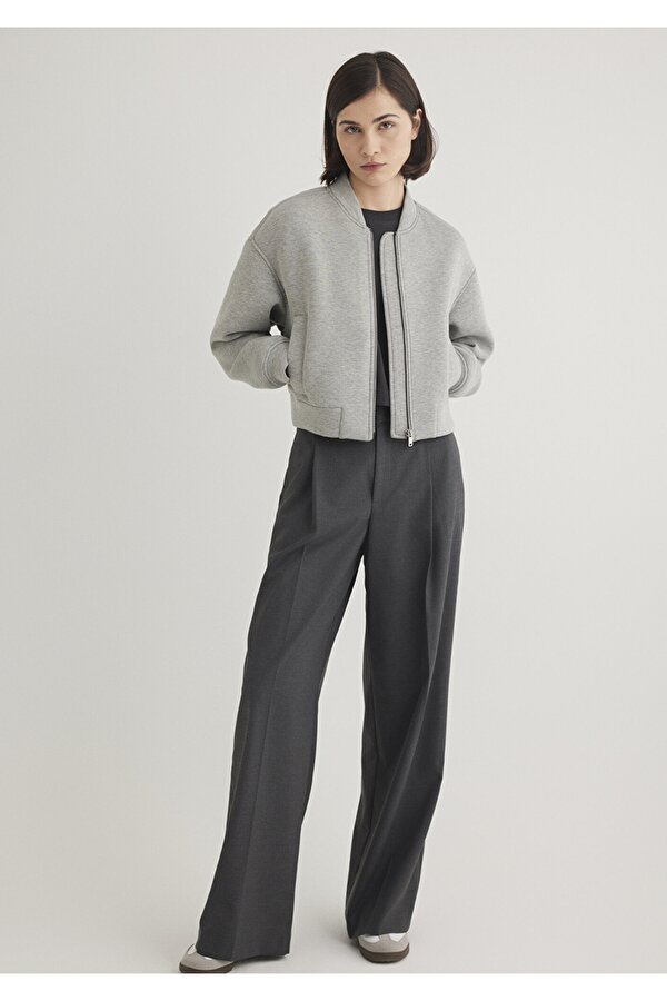 Gri Crop Bomber Ceket