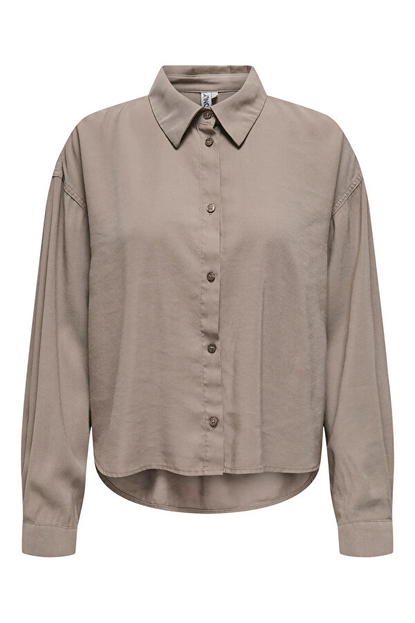 Kadın Onlarıs Rahat Kalıp Ön Taraf Kısa Arka Taraf Uzun Gömlek 15337947 Vizon