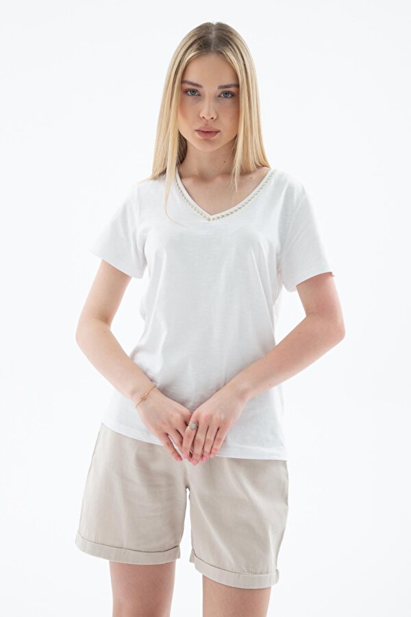 25Y0478K1 Kadın V Yaka T-Shirt