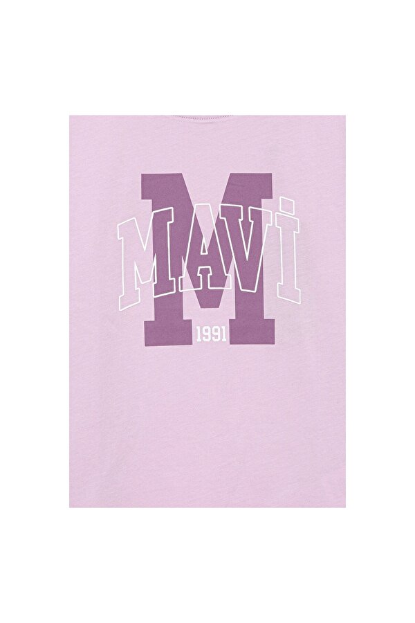 ̇ Logo Baskili Ti̇şört Toz Orkide Moru