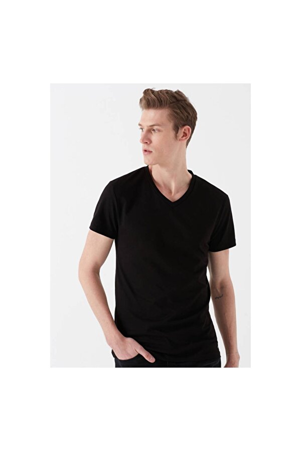 Stretch V Yaka Ti̇şört Siyah