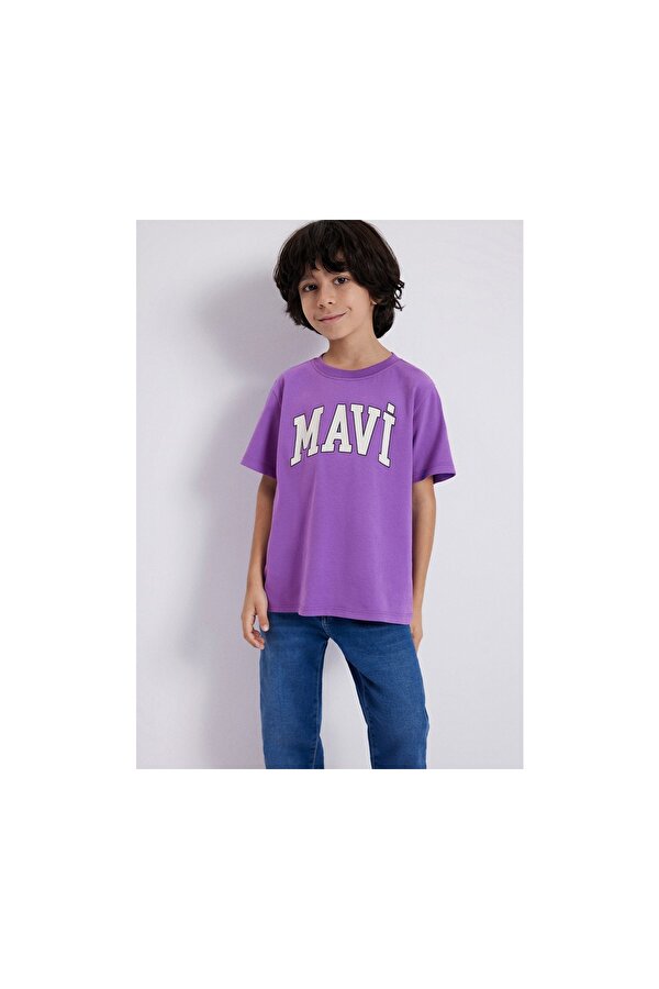̇ Logo Baskili Ti̇şört Deep Lavender