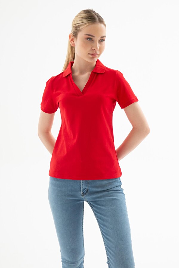 25Y0603K1 Kadın Polo V Yaka T-Shirt