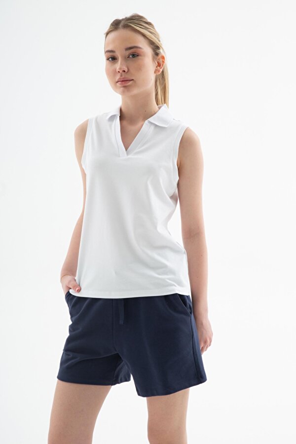 25Y0516K1 Kadın Polo V Yaka Kolsuz T-Shirt