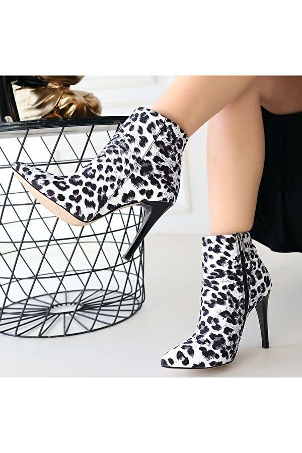 Zebra Renkli Saten Topuklu Kadın Bot