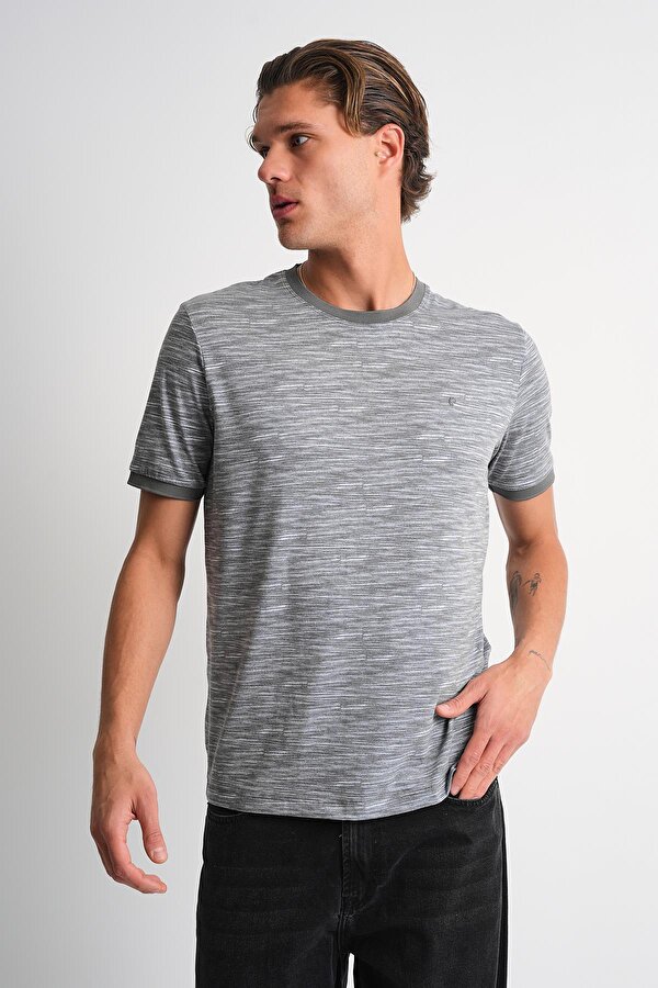ALEXANDERGARDI Melanj Desenli Bisiklet Yaka T-shirt