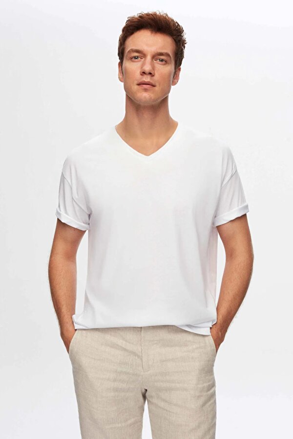 Ds Damat Slim Fit Siyah/Beyaz 3 Lü Set V Yaka T-Shirt