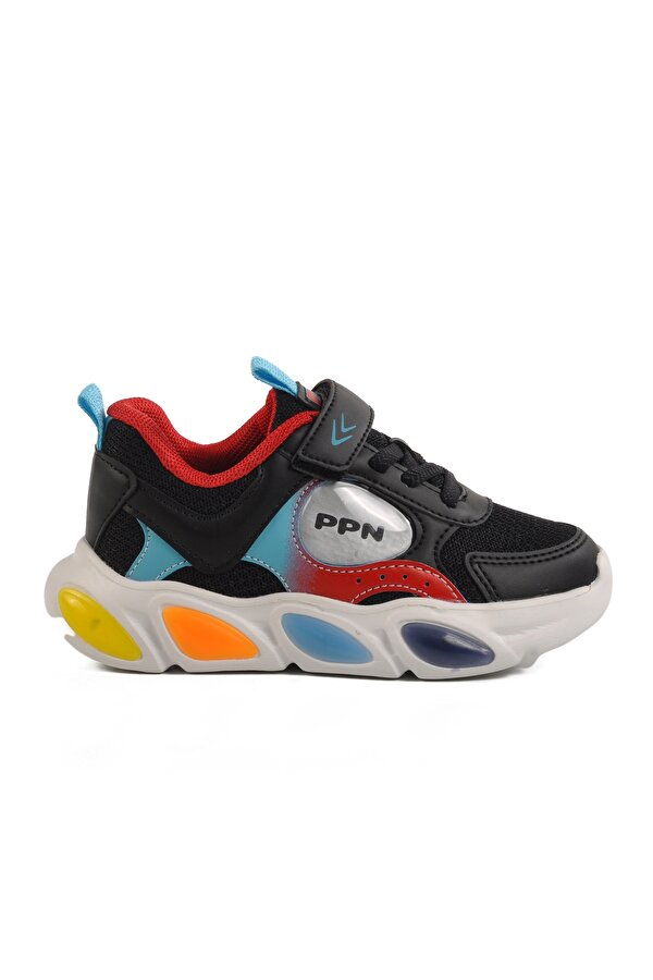 Siyah Cırtlı Işıklı Hafif Unisex Çocuk Spor Ayakkabı 1901 P