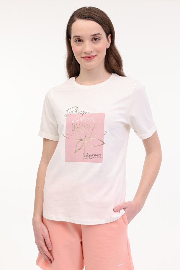 WL PAME 11BT266 5FX Ekru Kadın Kısa Kol T-Shirt