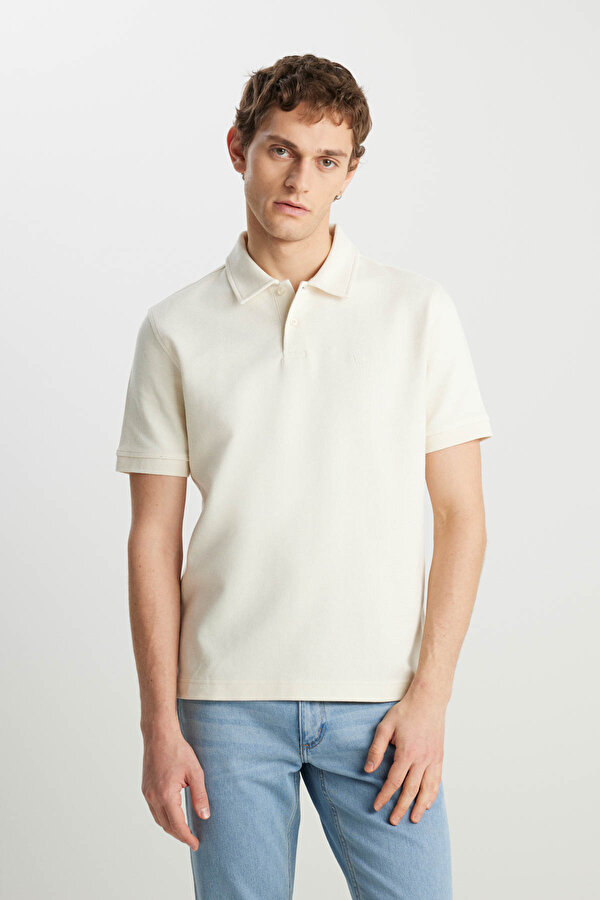 Erkek Regular Fit Polo Ekru Erkek Kısa Kol T-Shirt