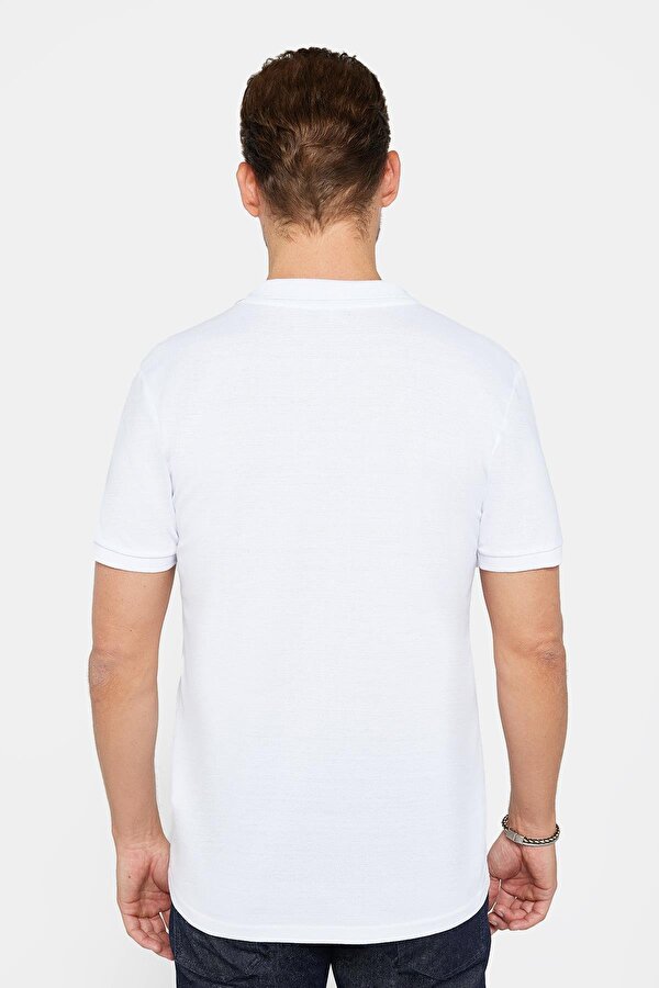 Erkek Slim Fit Dar Kesim Pamuklu Yumuşak Dokulu Serin Tutan Kumaş Düz Pike Beyaz Polo Yaka Tişört
