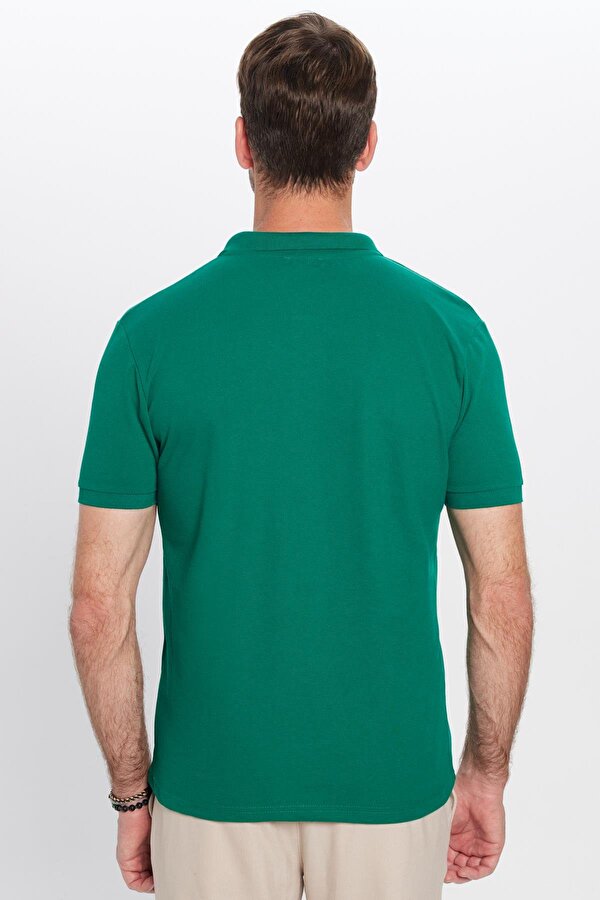 Erkek Slim Fit Dar Kesim Pamuklu Yumuşak Dokulu Serin Tutan Kumaş Düz Pike Yeşil Polo Yaka Tişört