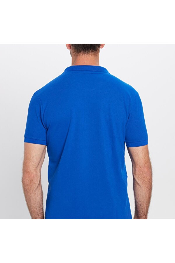 Erkek Slim Fit Dar Kesim Pamuklu Yumuşak Dokulu Serin Tutan Kumaş Düz Saks Mavi Polo Yaka Tişört