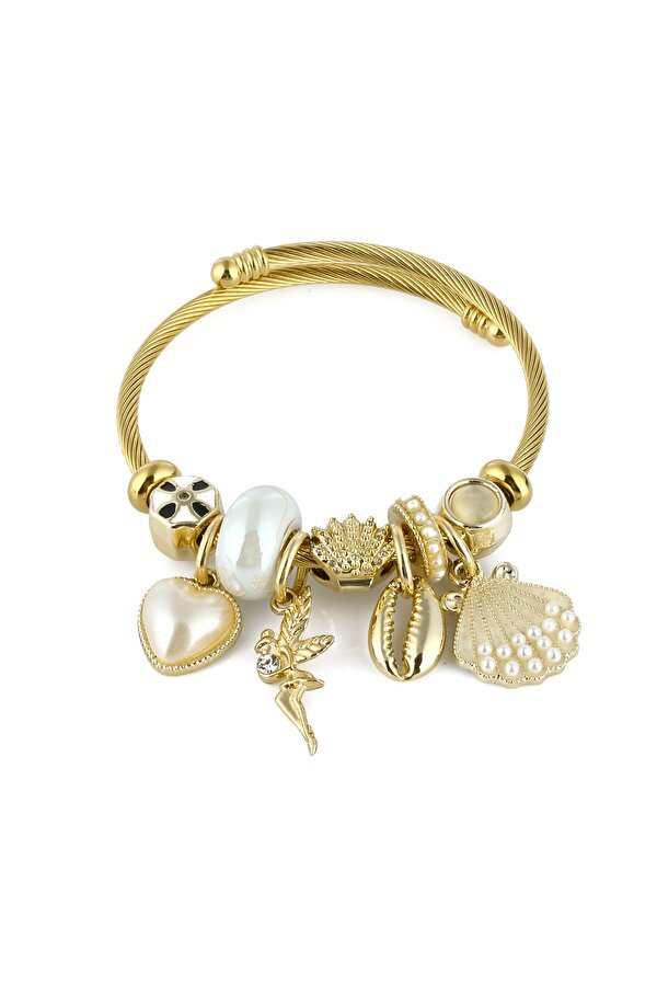 Gold Metal Bayan Kol Saati İncili İstiridye Bileklik Kombin Set PS3923