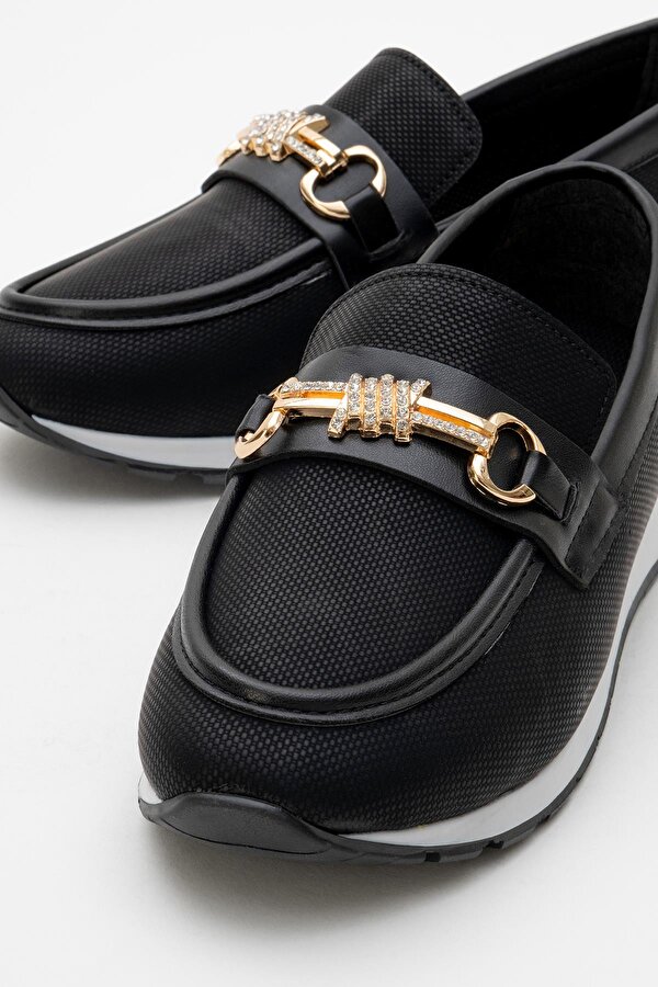 Kadın Taşlı Tokalı Günlük Ayakkabı SİYAH KOT