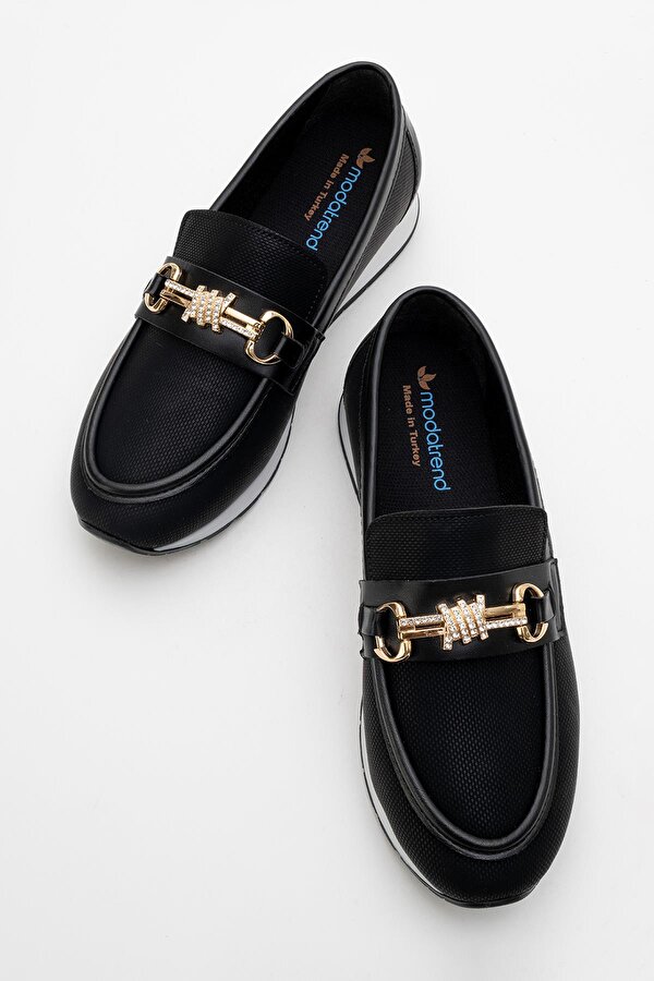 Kadın Taşlı Tokalı Günlük Ayakkabı SİYAH KOT