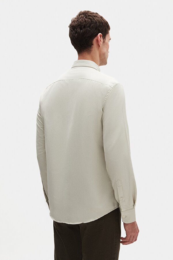 Ds Damat Slim Fit Adaçayı Oxford Düğmeli Yaka Kolay Ütülenebilir Nakış Detaylı Pamuklu Gömlek