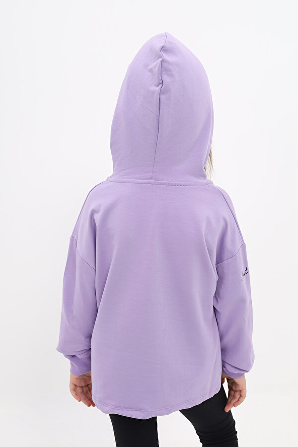 Toontoy Kız Çocuk Relax Fit Kapüşonlu Düşük Omuz Baskılı Sweatshirt -  2 İplik