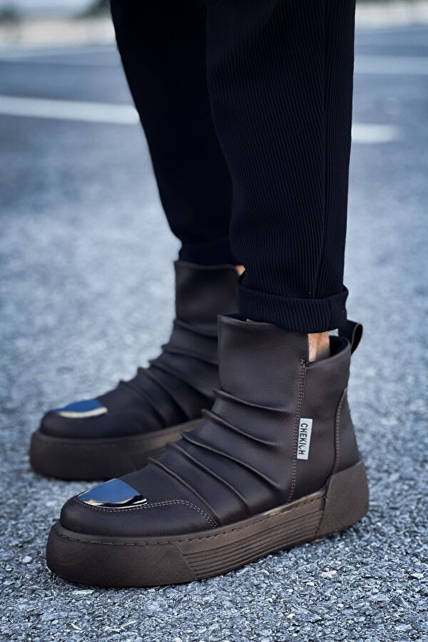 Fermuarlı Erkek Düz Bot Kahve